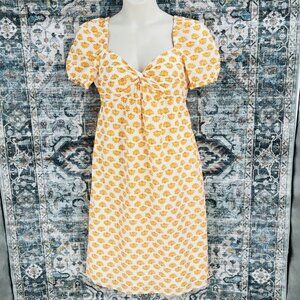 J Crew Shell Pattern Dress Size 8 Puffl Cleeve Twist Front  Peasant Cottagecore